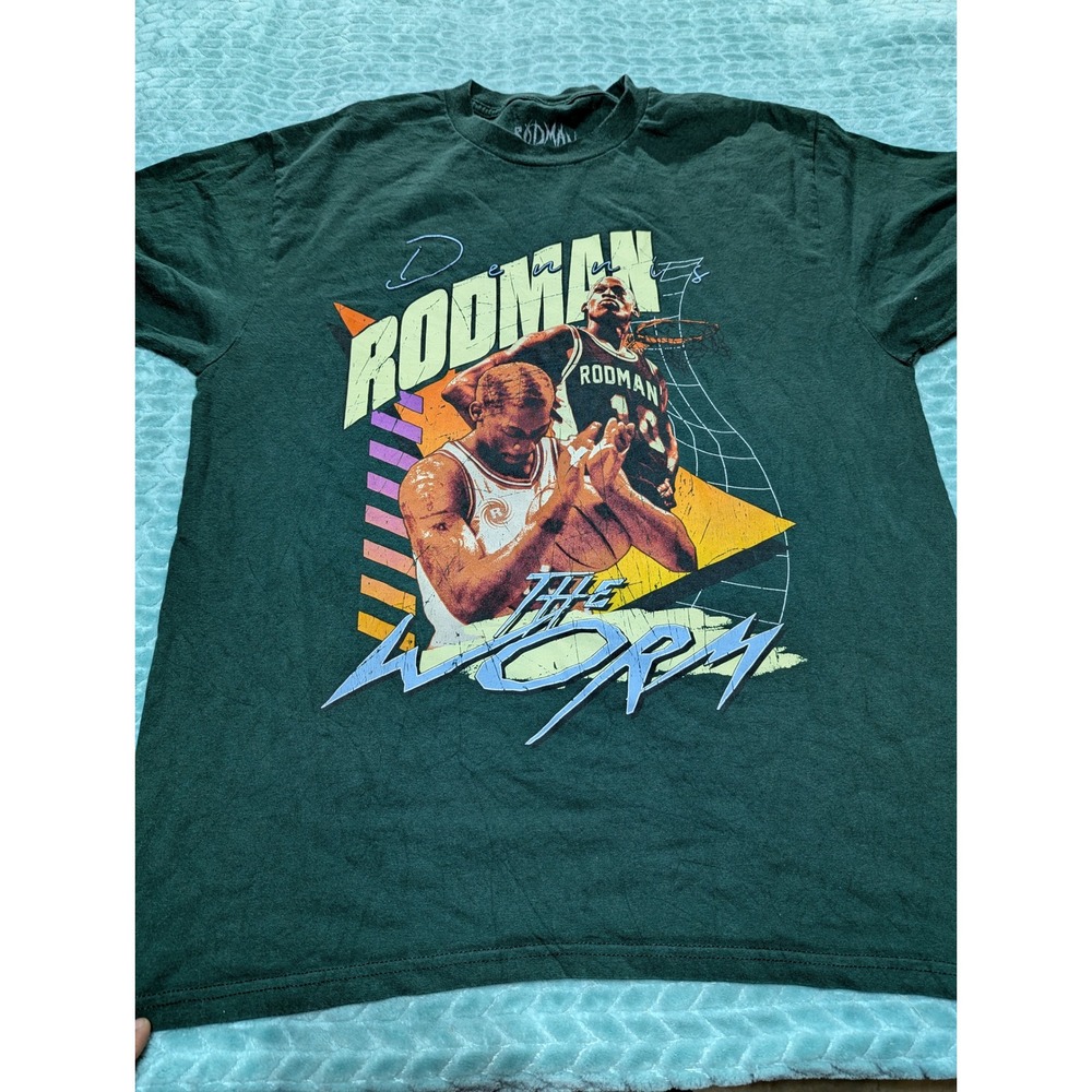 Dennis Rodman The Worm Graphic T-Shirt Mens Large Green Basketball Vintage Style